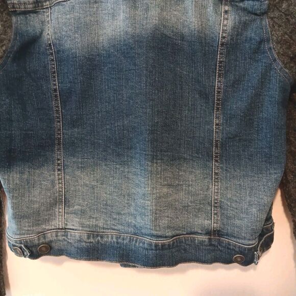 Silver Jeans Co XL Hybrid Denim Jean Jacket Gray Cable Knit Sweater Sleeves - Picture 10 of 13